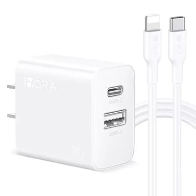 1Hora 20w Fast Charger Type-C & USB-A Ports with 1m Type-C to Lighting Cable – GAR163