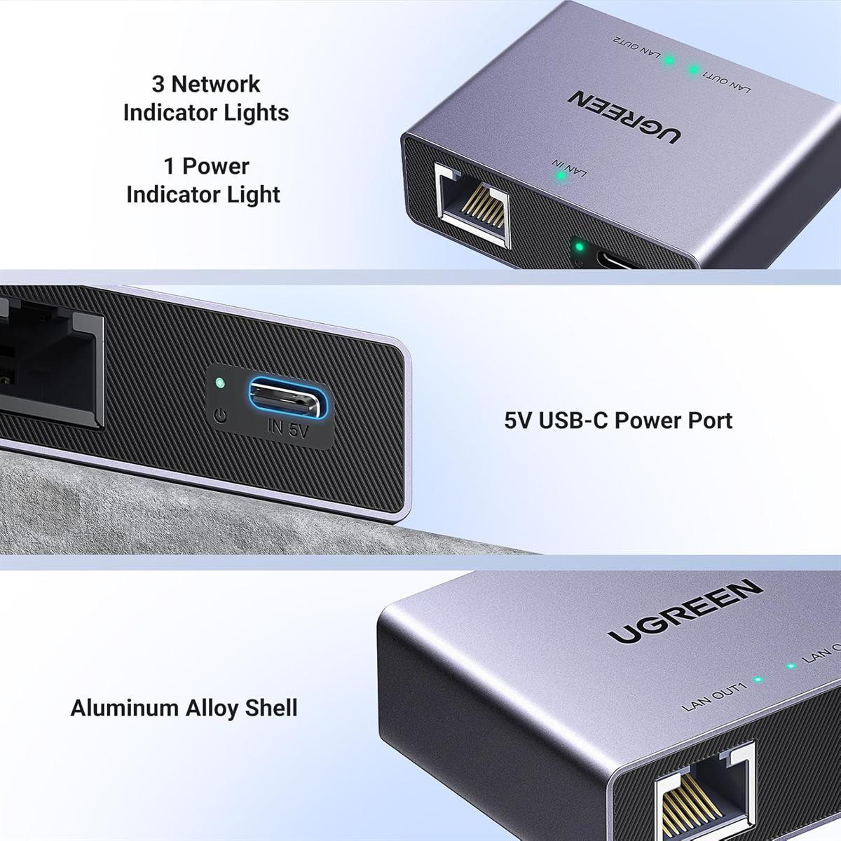 Ugreen 1 to 2 1000Mbps LAN Splitter – 45311