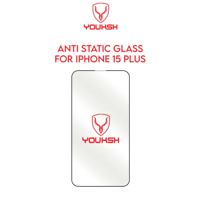 Youksh Anti-Static Tempered Glass Screen Protector for Apple iPhone 15 Plus