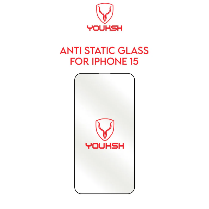 Youksh iPhone 15 Anti-Static Clear Tempered Glass Protector