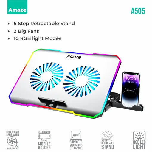 Amaze A505 Laptop RGB Cooling Stand With Two Big Fans