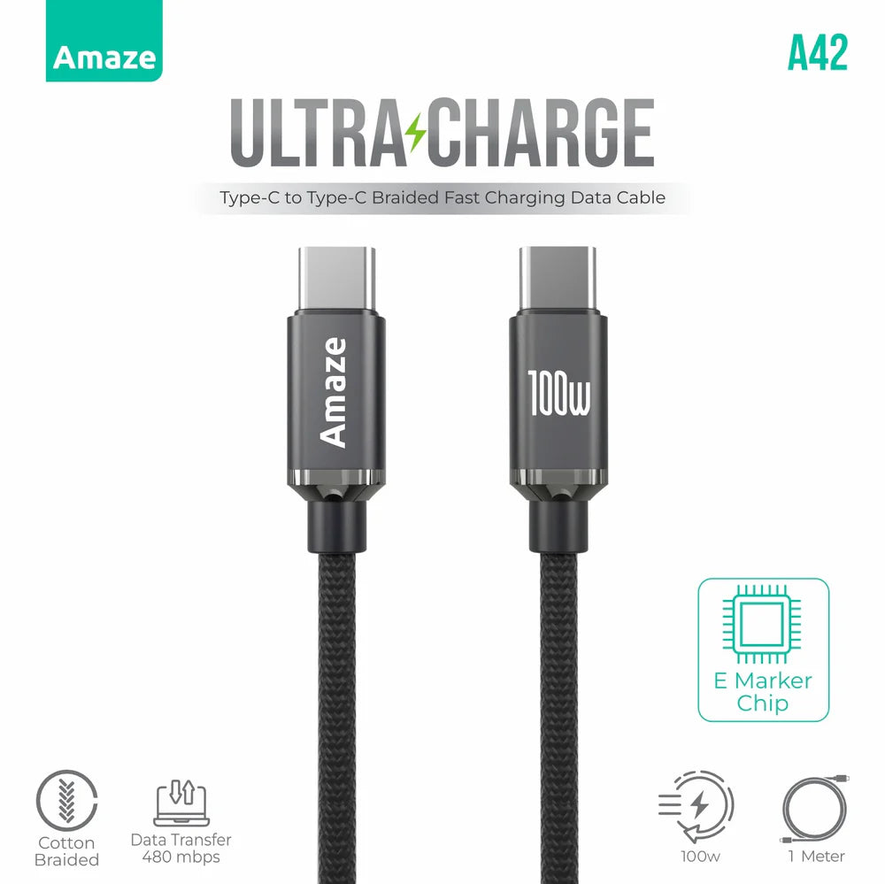 Amaze Ultra Charge Type C to Type C Cable 100w 1m – A42