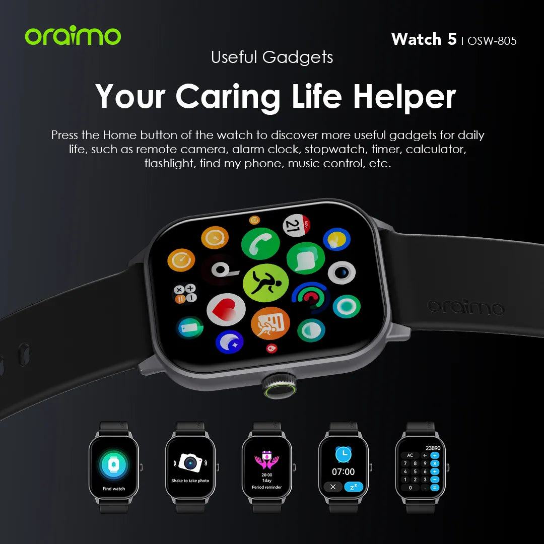 Oraimo Smart Watch 5 with 2.01″ HD Display -OSW-805