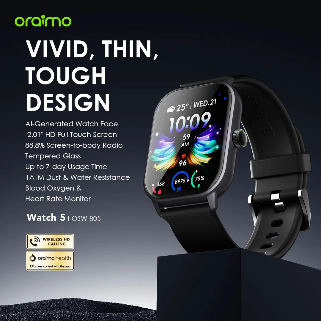 Oraimo Smart Watch 5 with 2.01″ HD Display -OSW-805