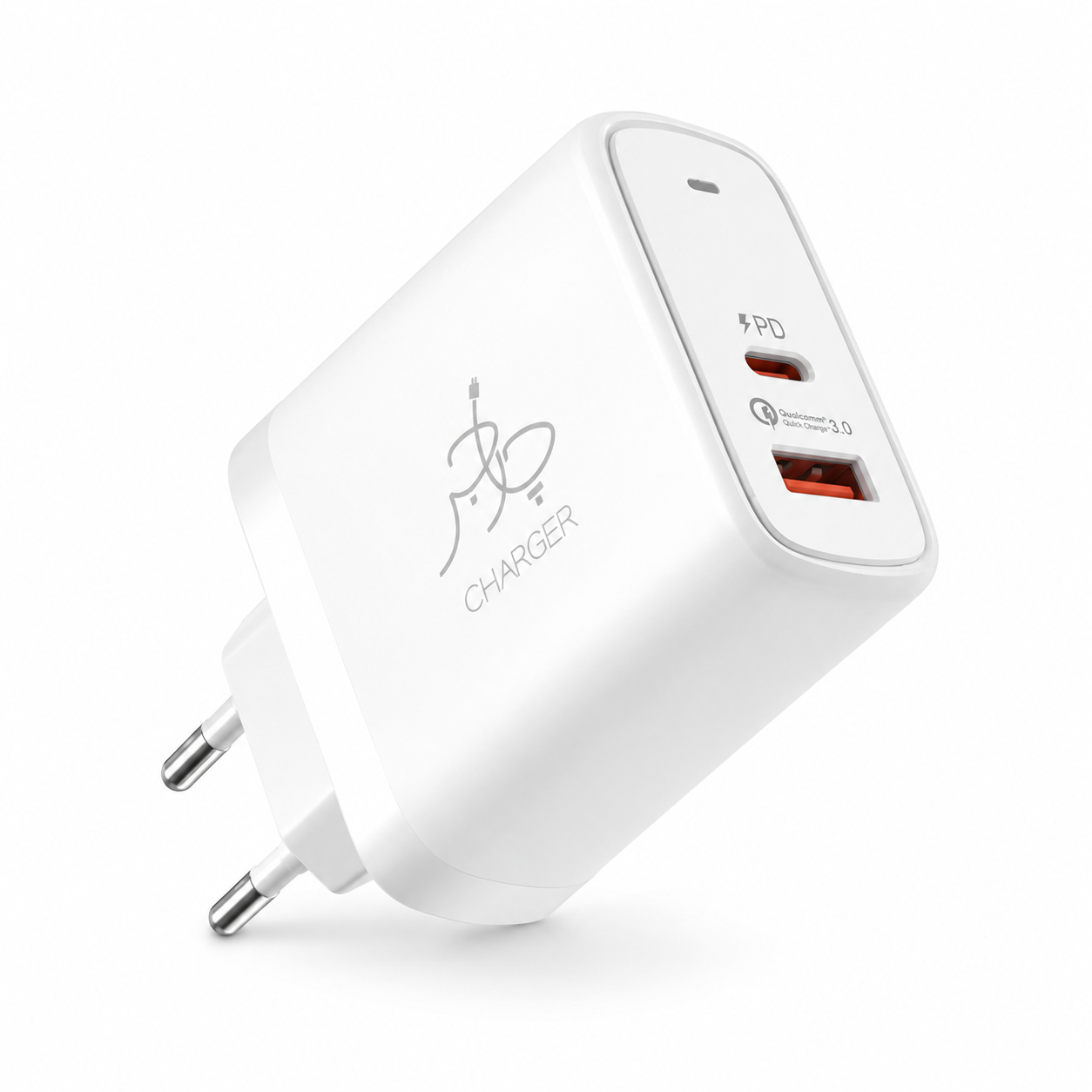 USB-C to USB-C charging cable beside a fast charger