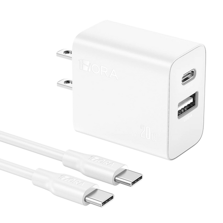 1Hora Fast Charger Type-C & USB-A Ports 20W with 1m Type-C to Type-C Gar 162