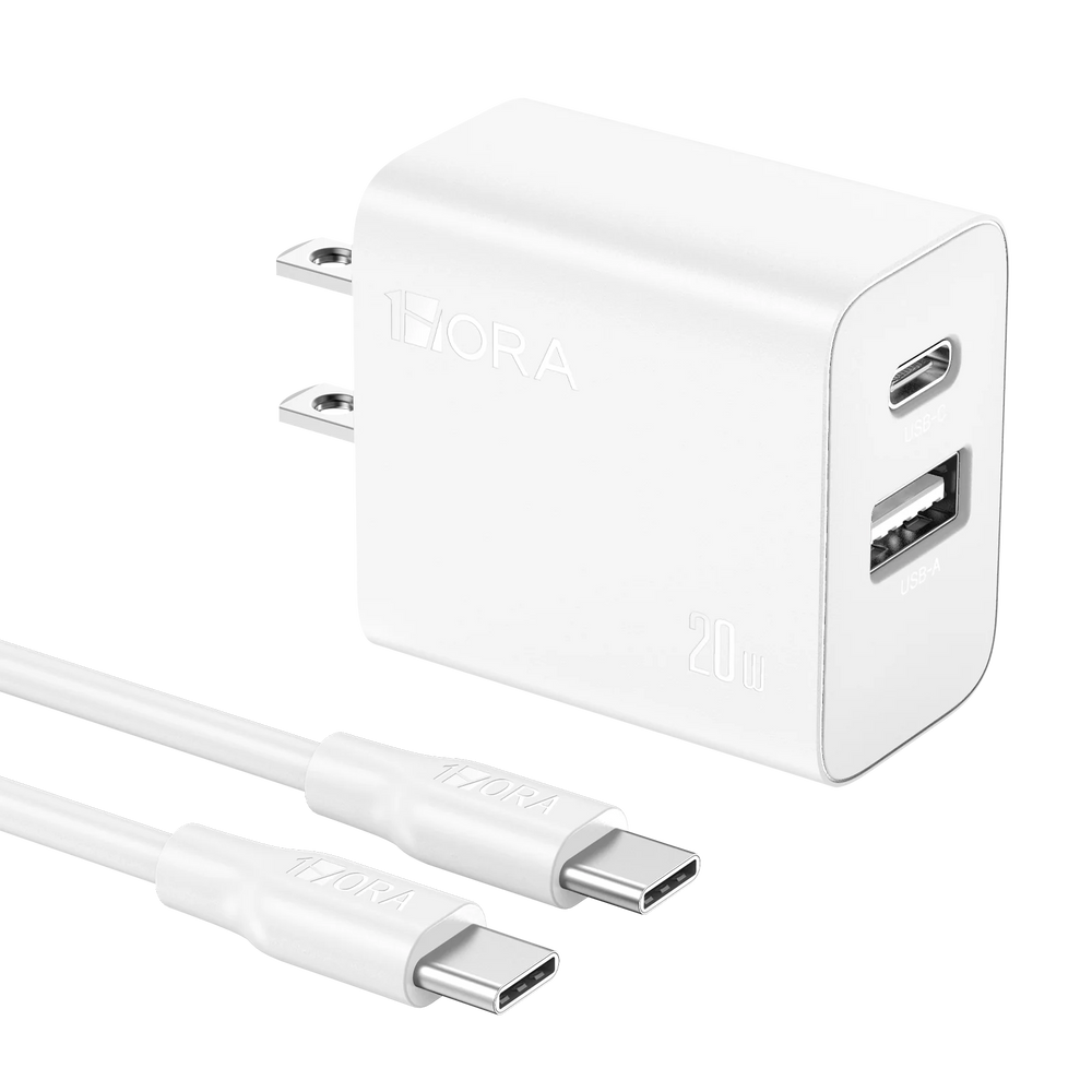 1Hora Fast Charger Type-C & USB-A Ports 20W with 1m Type-C to Type-C Gar 162