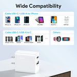 1Hora Fast Charger Type-C & USB-A Ports 20W with 1m Type-C to Type-C Gar 162