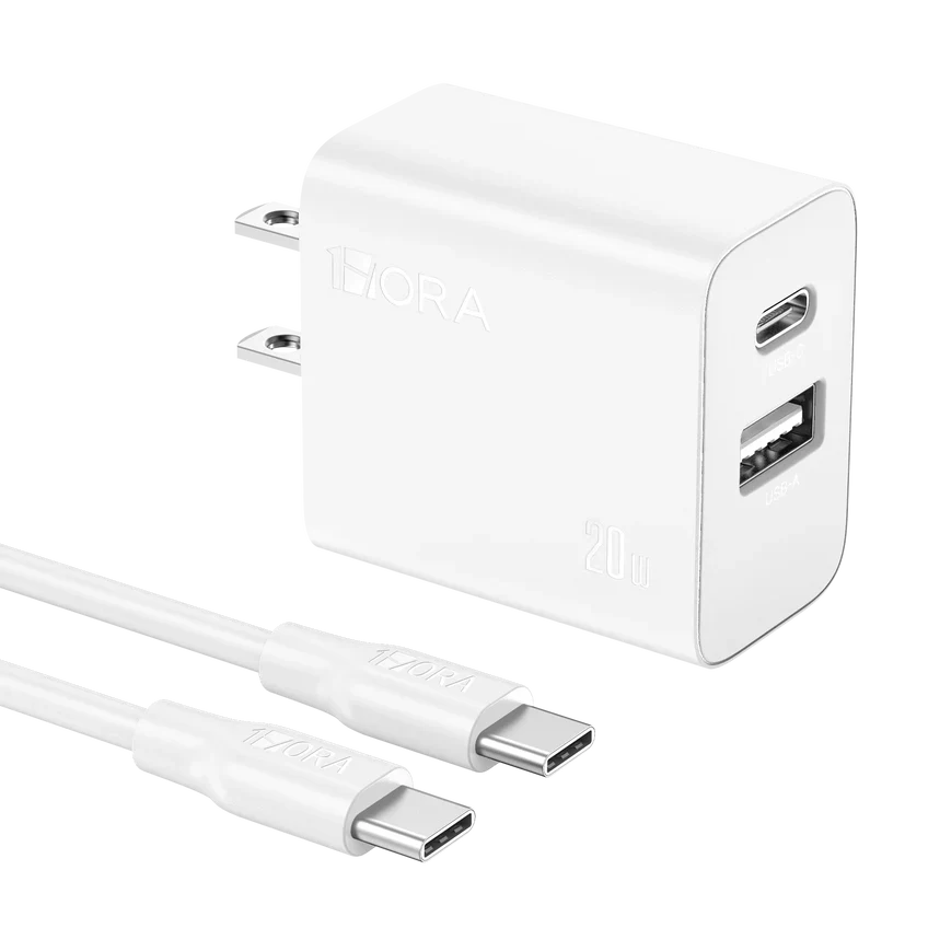 1Hora 20W USB C Charger 2 in 1, Dual-Port USB A+C Fast Charging Wall Charger GAR162