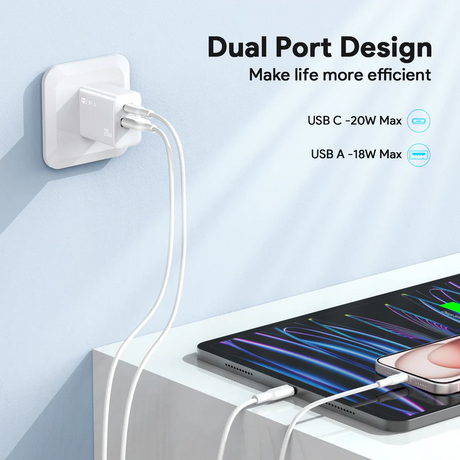 1Hora Fast Charger Type-C & USB-A Ports 20W with 1m Type-C to Type-C Gar 162