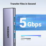 Ugreen 15597 USB-C to 4K@60Hz HDMI + PD Power + 3 x USB3.0 5gbps usb type c Multifunction Adapter