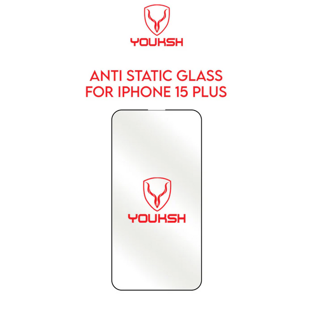 Youksh Anti-Static Tempered Glass Screen Protector for Apple iPhone 15 Plus