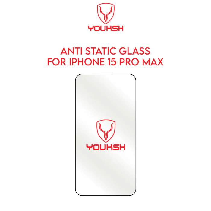 Youksh iPhone 15 Pro Max Anti-Static Clear Tempered Glass Screen Protector