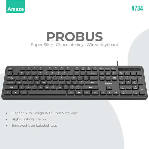 Amaze Probus Super Silent Chocolate Keys Wired Keyboard – A734