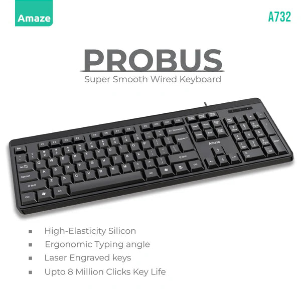 Amaze Probus Super Smooth Ergonomic Wired Keyboard Black – A732