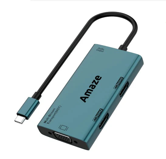 Amaze A324 Type C to Dual HDMI + VGA + Audio Hub – Black
