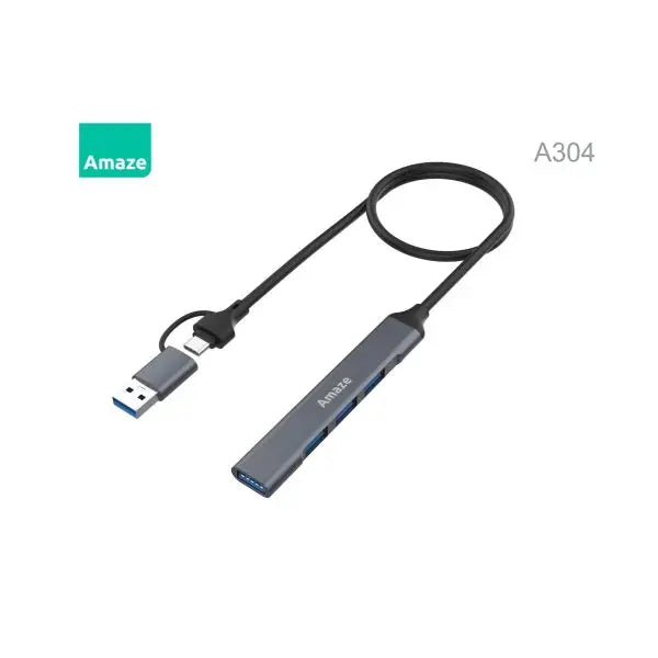Amaze A304 Usb 3.0 + Type C to 4-Port USB 3.0 Hub – Black
