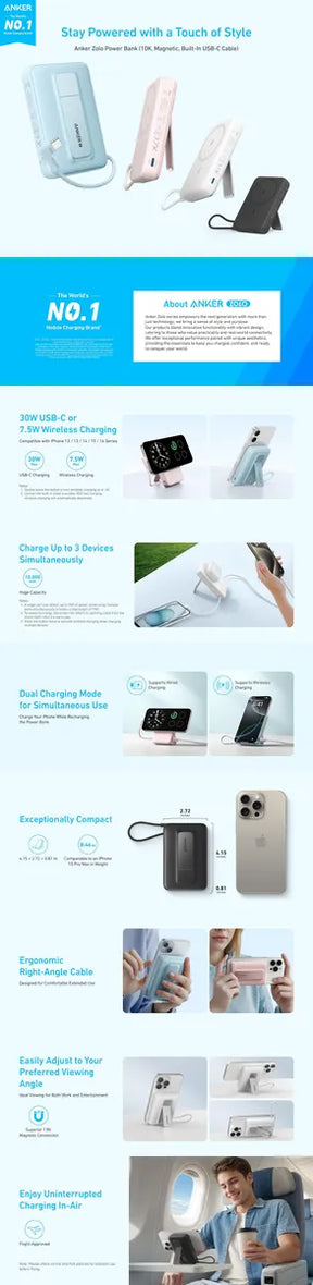 Anker Zolo 10000mAh 30W Magnetic Power Bank with USB C Cable – A1685