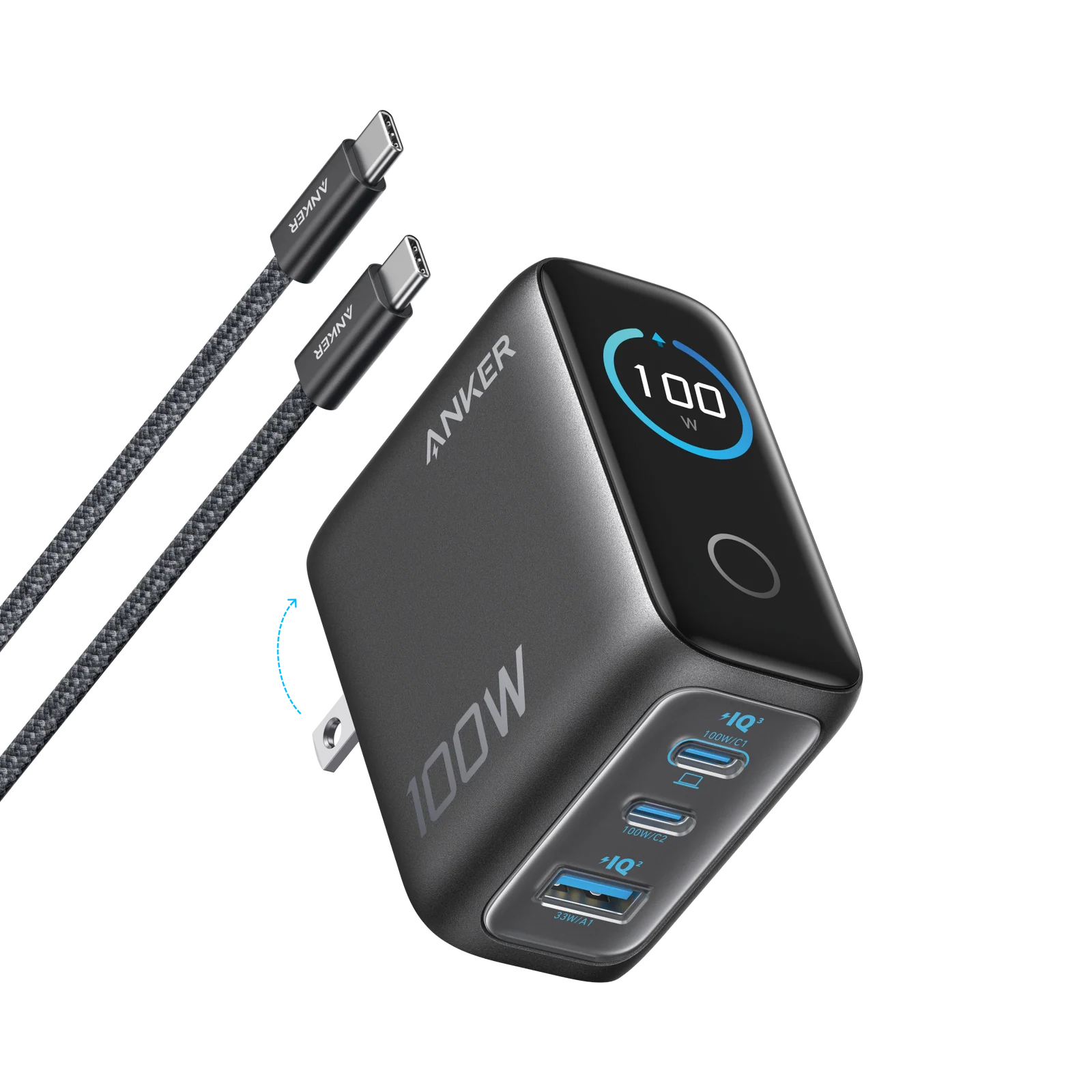 Anker 100W 3-Port Charger with Smart Display – B121B