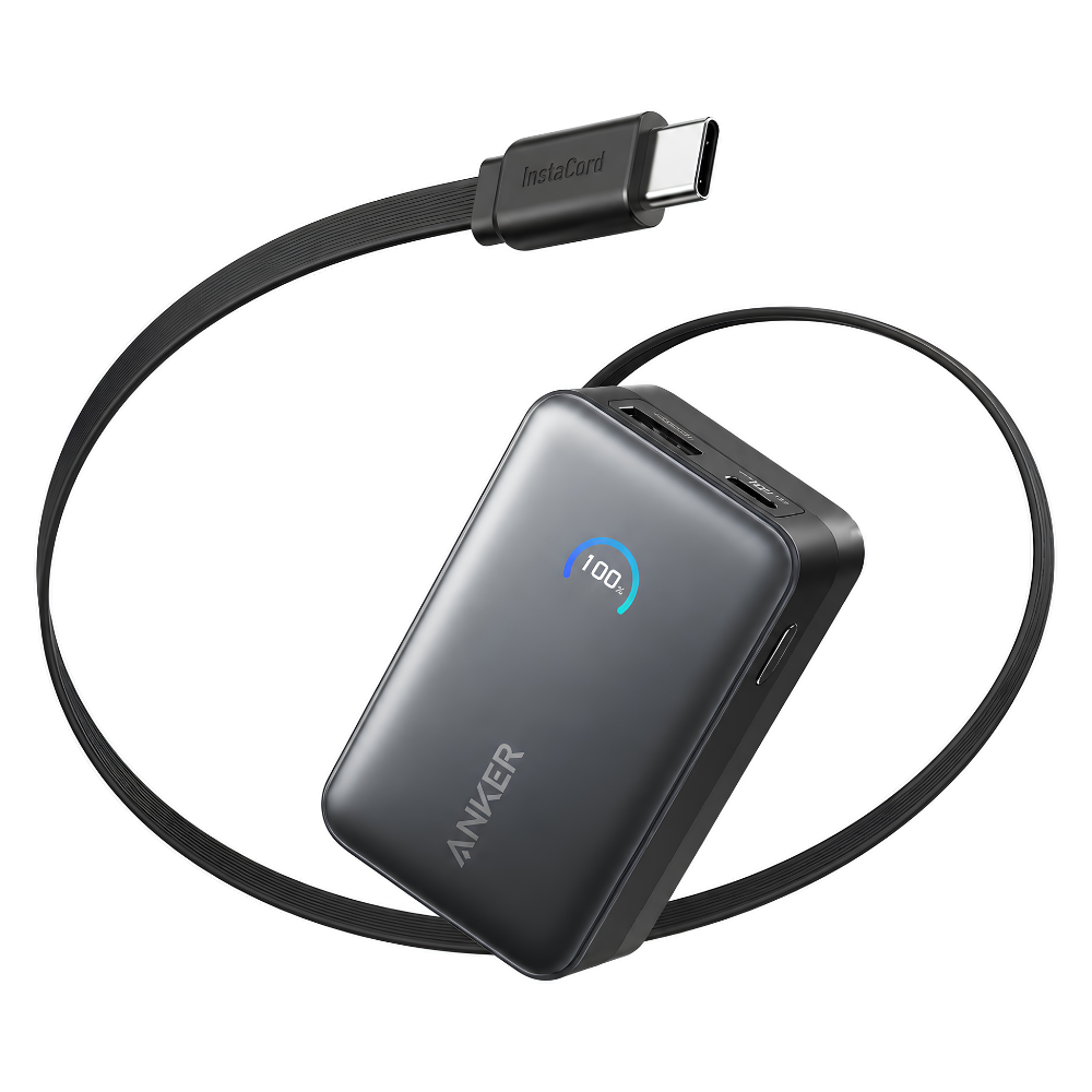 Anker Nano PowerBank 10000mAh 45W with Built-In Retractable USB-C Cable – A1638