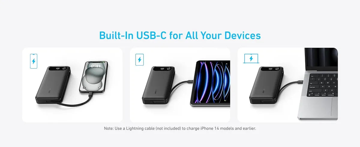 Anker Power Bank (20K, 87W, Built-In USB-C Cable) – A1383