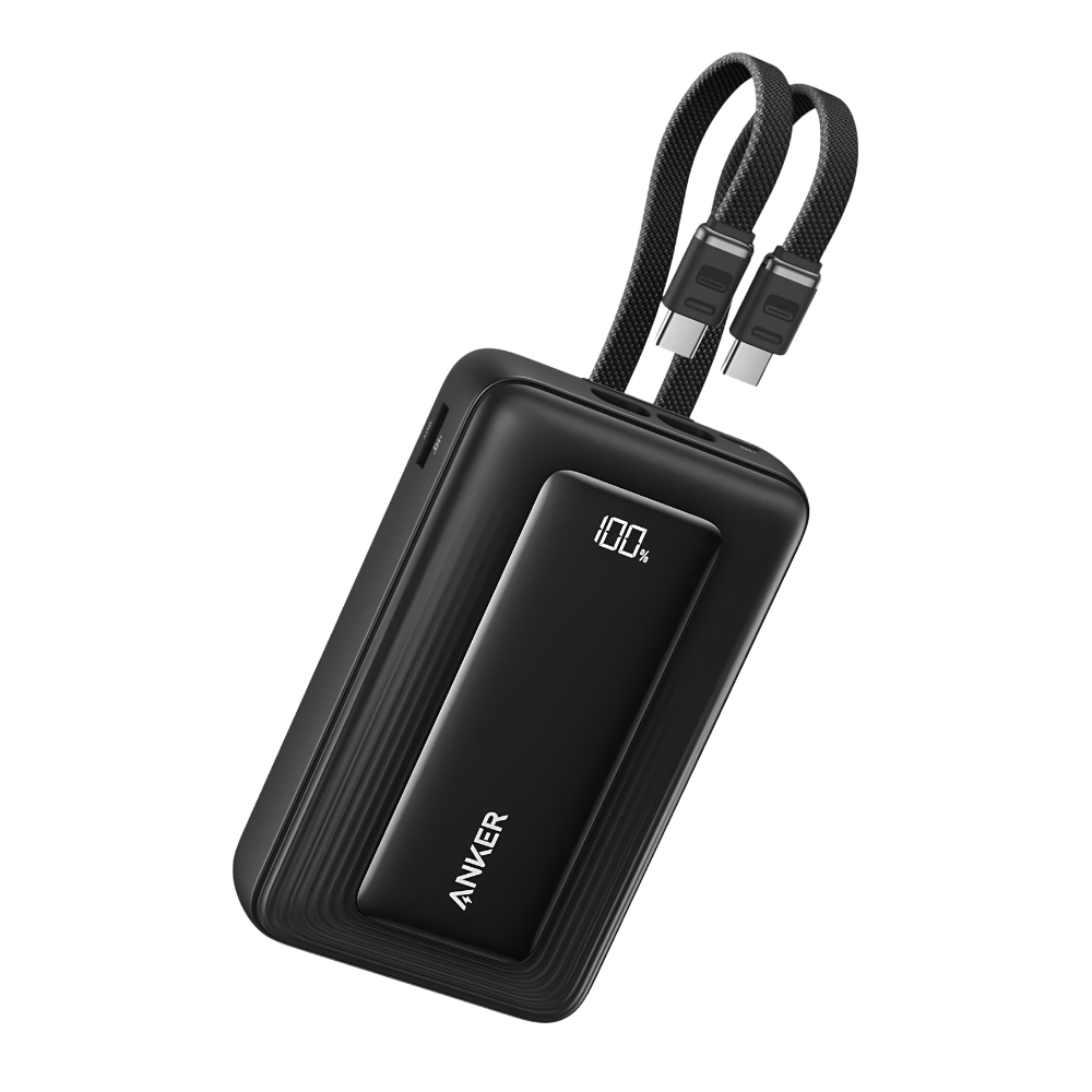Anker Zolo A110M 20000mAh 45W power bank with built-in dual USB-C cables, black