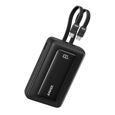 Anker Zolo A110M 20000mAh 45W power bank with built-in dual USB-C cables, black