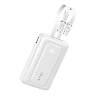 Anker Zolo A110M 20000mAh 45W power bank with built-in dual USB-C cables, white
