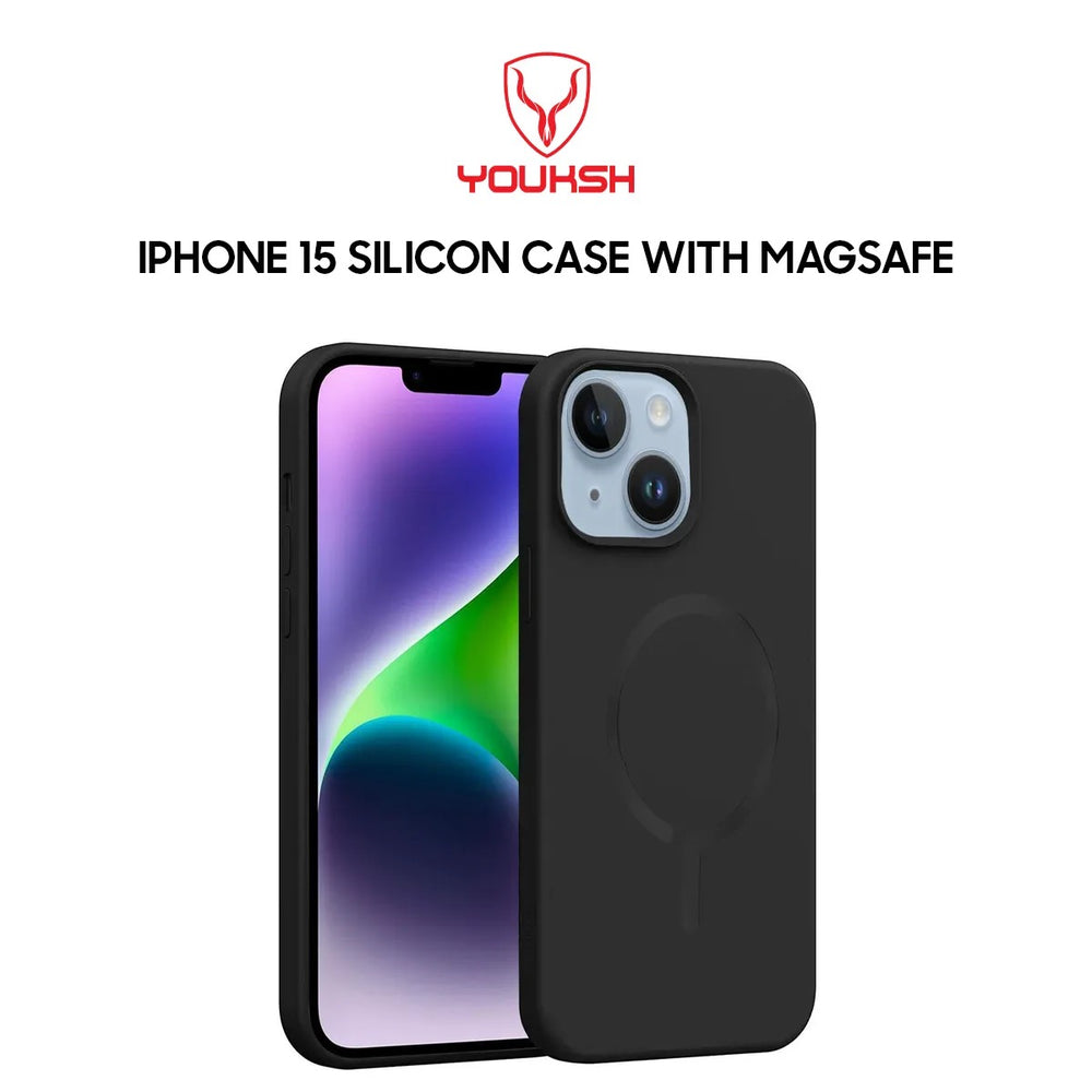 Youksh iPhone 15 Soft Silicon Case with MagSafe