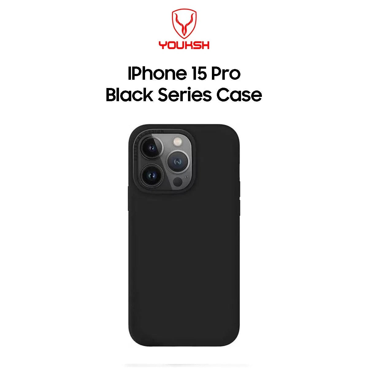 Youksh iPhone 15 Pro Black Silicone Case