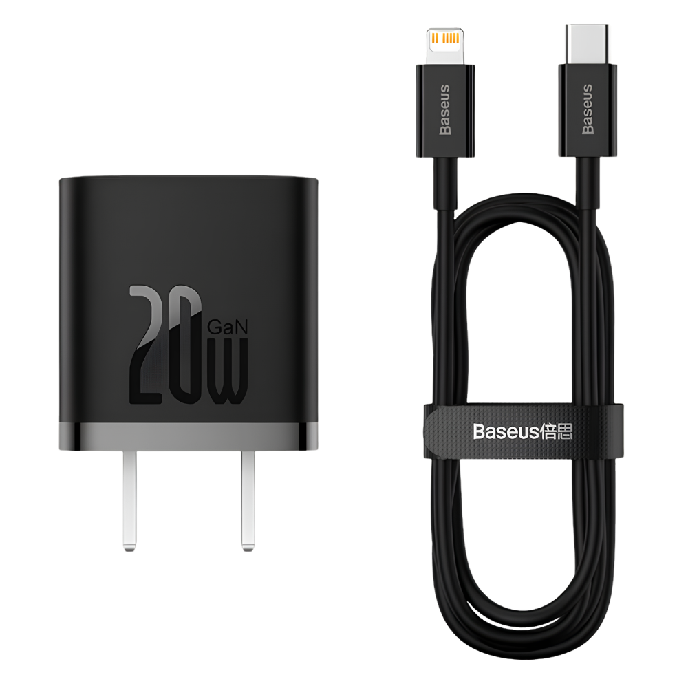 Baseus GaN5 Type-C 20W Fast Charger with 1m Type-C to Lightning PD20W Superior Series Fast Charging Data Cable