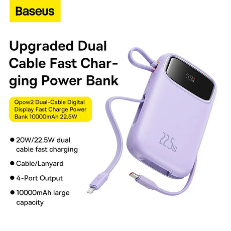 Baseus QPow2 Dual-Cable Fast Charge Power Bank 10000mAh 22.5W - Price in Pakistan - Official Warranty