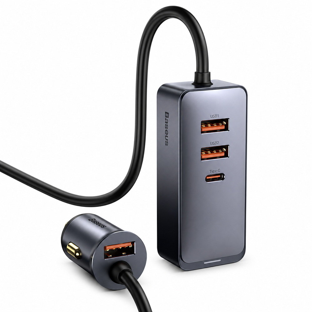 Baseus Share Together 120W PPS Multi-Port Fast Charging Car Charger with Extension Cord