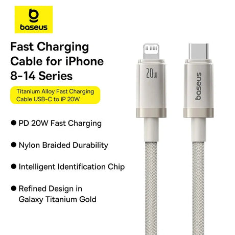 Baseus Titanium Alloy USB-C to Lightning Fast Charging Cable 20W - Price in Pakistan - Official Warranty