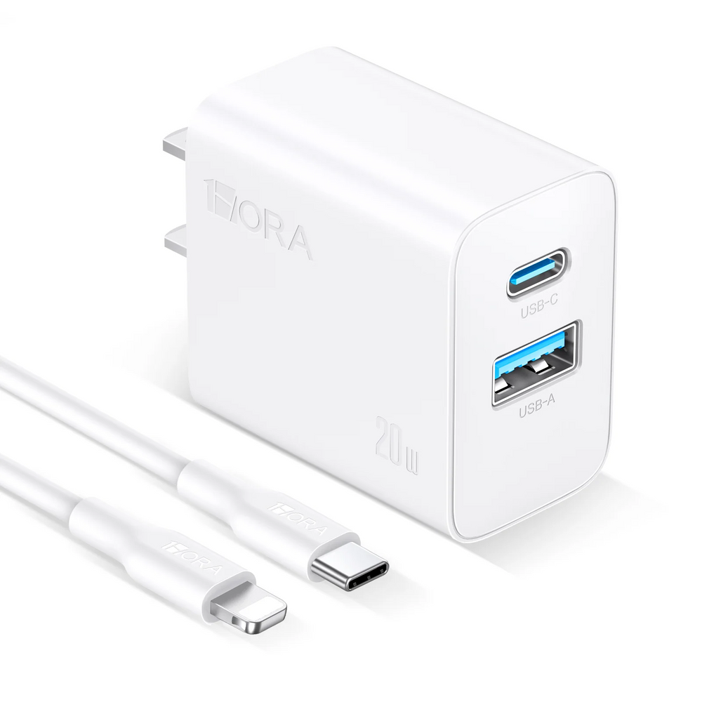 1Hora 20w Fast Charger Type-C & USB-A Ports with 1m Type-C to Lighting Cable – GAR163
