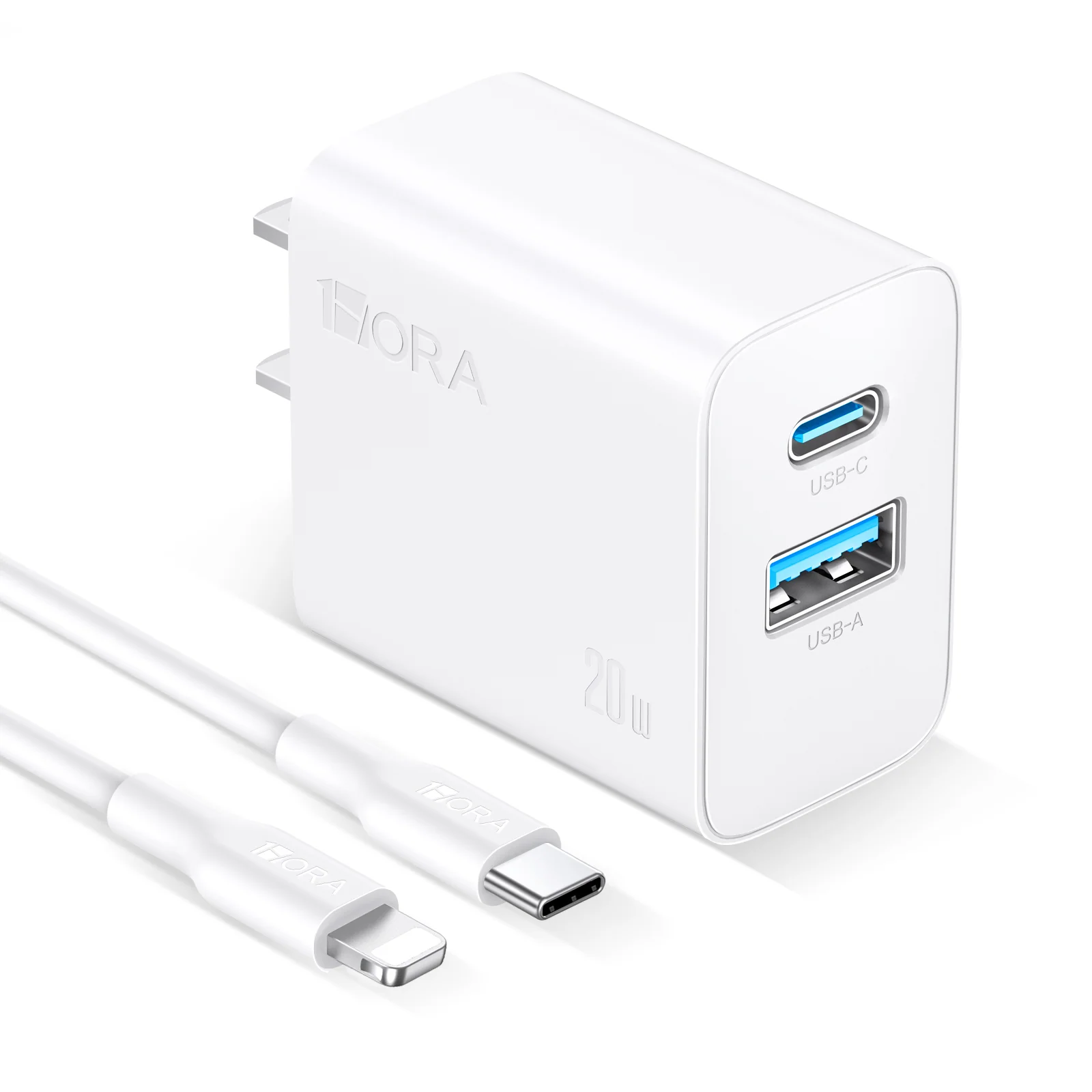 1Hora 20w Fast Charger Type-C & USB-A Ports with 1m Type-C to Lighting Cable – GAR163