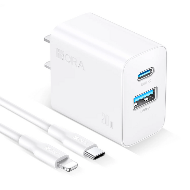 1Hora 20w Fast Charger Type-C & USB-A Ports with 1m Type-C to Lighting Cable – GAR163