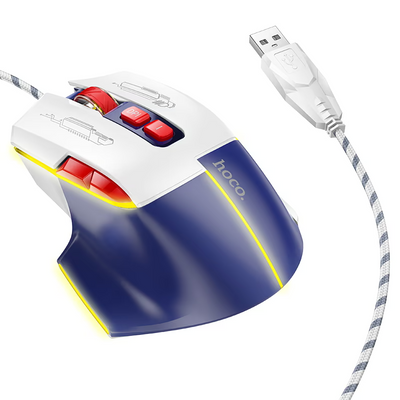 Hoco GM31 Overlord Luminous Gaming Wired Mouse – White/Blue