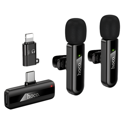HOCO L20A Fair Dual-Mic Wireless Lavalier Microphone with Type-C & Lightning Connectivity