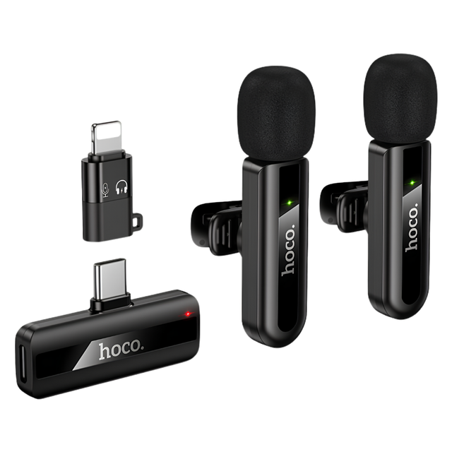 HOCO L20A Fair Dual-Mic Wireless Lavalier Microphone with Type-C & Lightning Connectivity