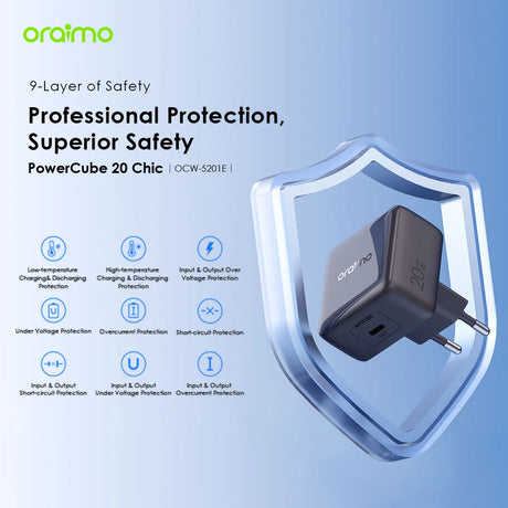 Oraimo 20W GaN Wall Charger Kit with Type-C to Lightning Cable – OCW-5201E-CL55