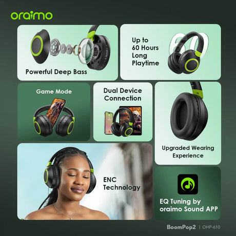 Oraimo BoomPop 2 ENC Over-Ear Wireless Headphones – OHP-610