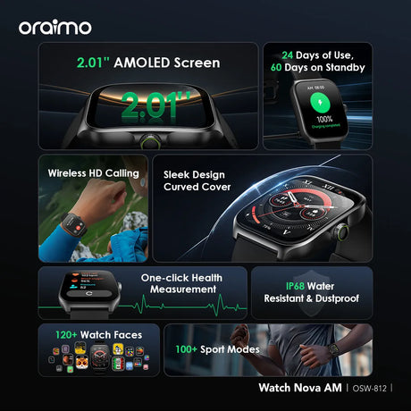 Oraimo Nova AM Smart Watch with 2.01″ AMOLED Display - OSW-812