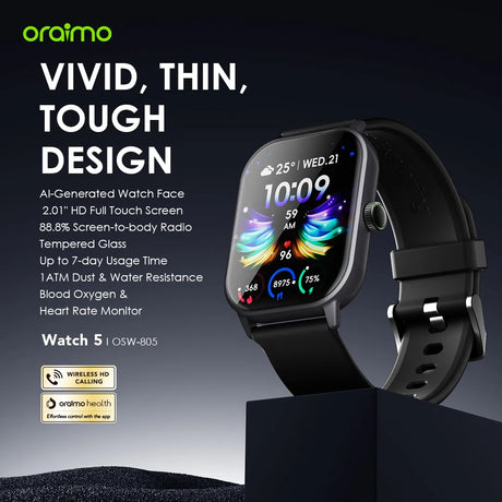 Oraimo Smart Watch 5 with 2.01″ HD Display - OSW-805
