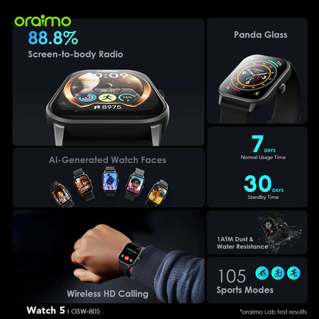 Oraimo Smart Watch 5 with 2.01″ HD Display - OSW-805