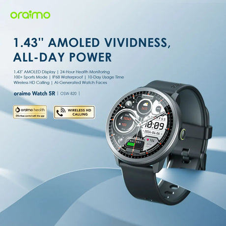 Oraimo Watch 5R 1.43” Amoled IP68 Smart Watch – OSW-820