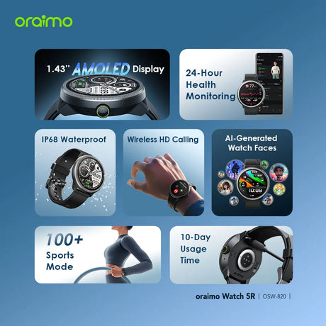 Oraimo Watch 5R 1.43” Amoled IP68 Smart Watch – OSW-820