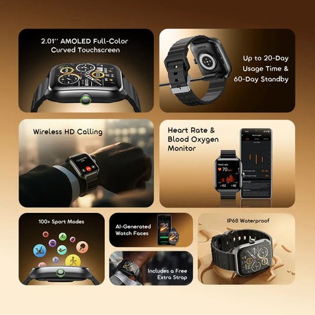 Oraimo Watch Nova 2 2.01″ AMOLED IP68 Curved Touchscreen SmartWatch – OSW-814