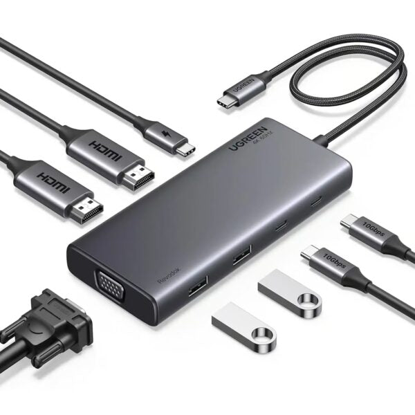 Ugreen 8 IN 1 Usb C Hub with Dual Hdmi 4K 60Hz Vga DisplayPort DP 100W – 35588