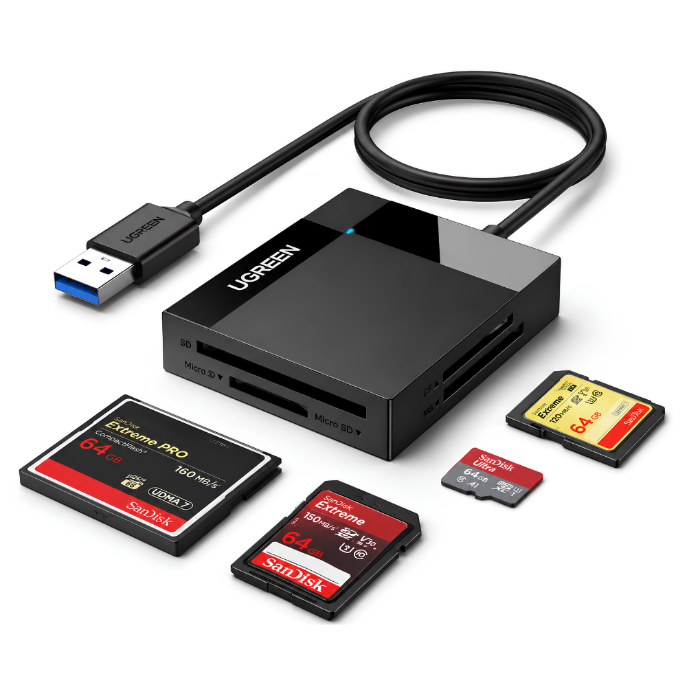 Ugreen SD Card Reader USB 3.0 Card Hub Adapter 5Gbps Read 4 Cards Simultaneously – 30333